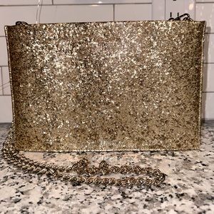 Kate Spade Gold Glitter Burgess Court Chain Clutch